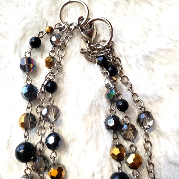 Cookie Lee 3 Strand Black & Clear Bead Necklace Size 8 Inches. - Picture 9 of 13
